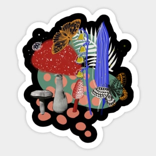 Cottagecore Mushroom Butterfly Retro Trippy Collage Ladybug Red Blue Modern Sticker